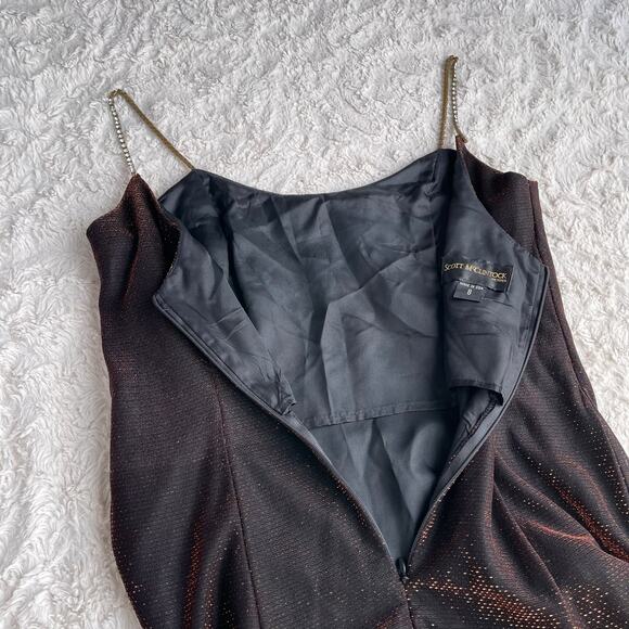 SOLD Scott McClintock copper metallic glitter prom dress maxi gown rhinestone - Picture 8 of 13